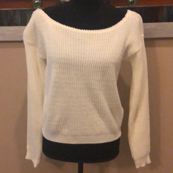 Cream off shoulder crop knitted sweater - Picture 1 of 5